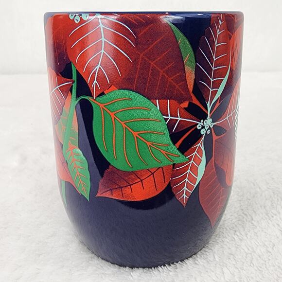 Starbucks Mug 2020 Poinsettia Christmas Siren Logo 12 oz. Ceramic Mug Navy Blue - Picture 4 of 7